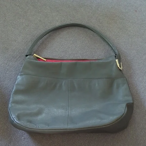 Gray Soft Leather Hobo Bag with Red Lining - Picture 2 of 11